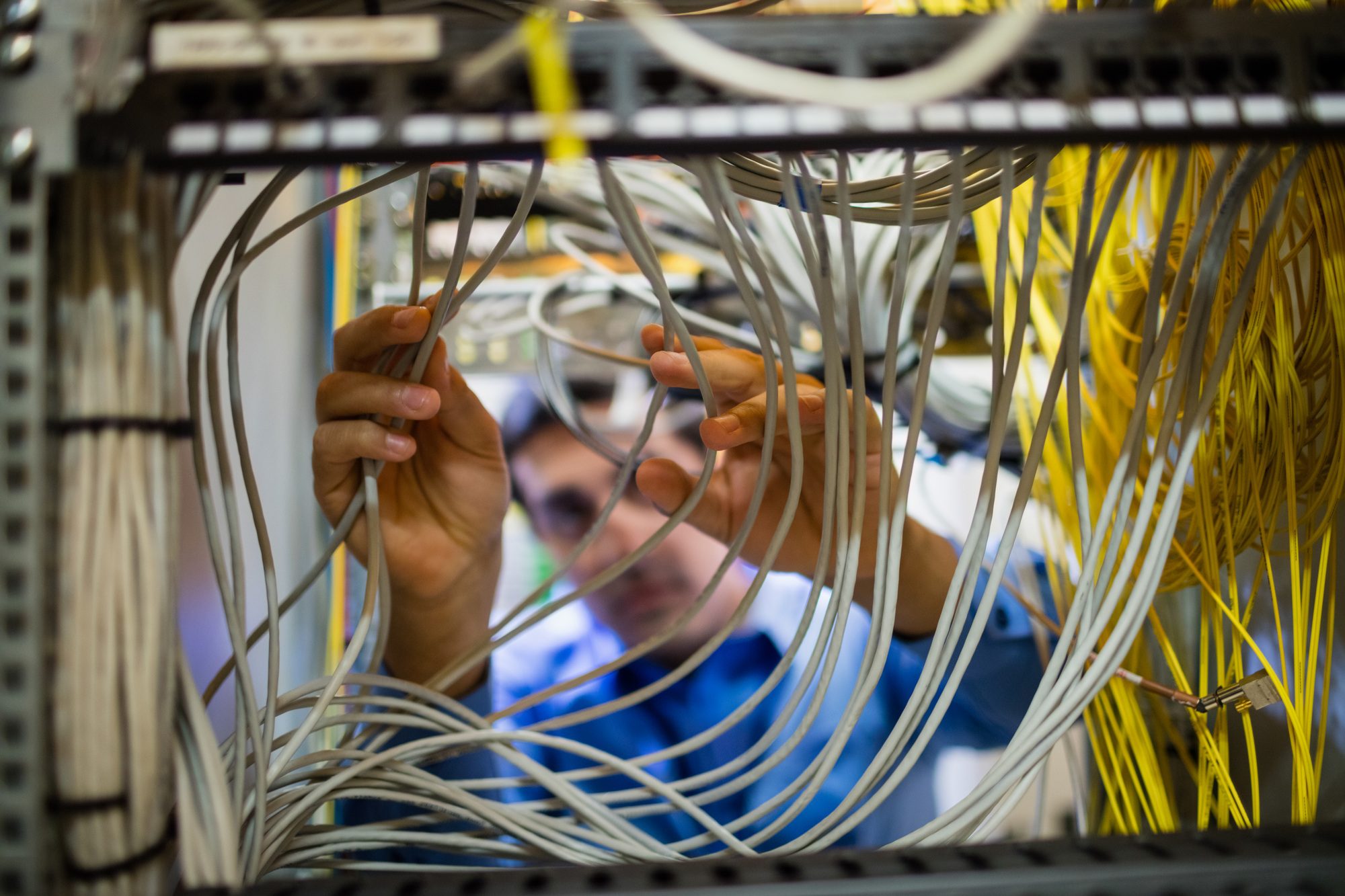 Electrician working on wires